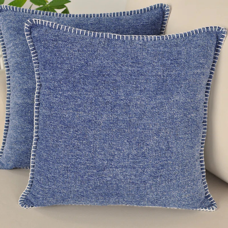 Oveesha Soft Chenille Throw Pillow Covers With Stitched Edge (Set of 2)