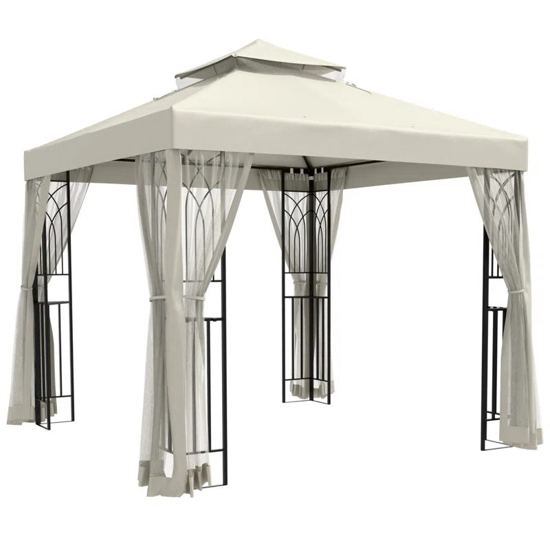 COOS BAY 8 Ft. W x 8 Ft. D Steel Frame Vented Soft Top Patio Gazebo with Mesh Netting, Corner Shelves