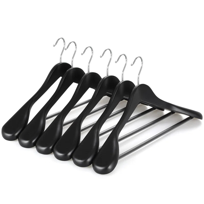 Rebrilliant 6 Pack Wide Shoulder Wooden Hangers, 360° Rotating Hooks, Solid Wood Heavy Duty Hangers