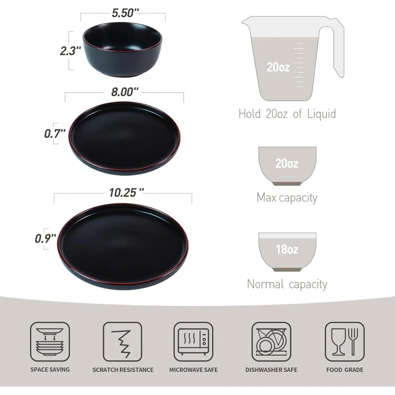 12 Pieces Stoneware Dinnerware Sets, Dishes Set for 4, Microwave and Dishwasher Safe