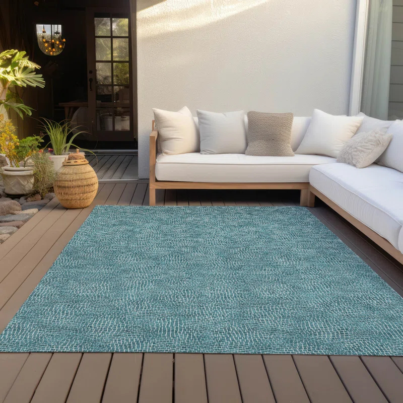 Machine Washable Indoor/Outdoor Chayden ACN1057 Teal Rug