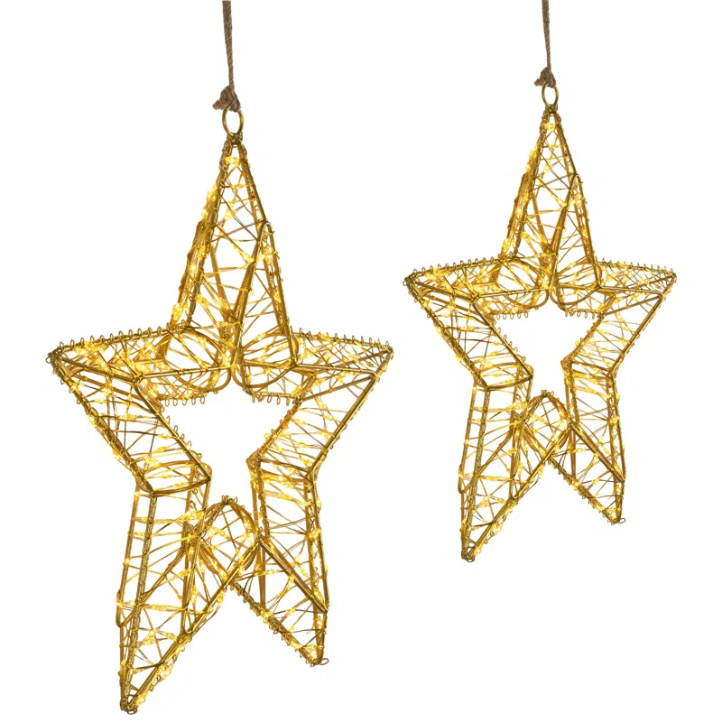 Northlight Seasonal LED Lighted Stars Outdoor Christmas Decorations - 18" - Gold - Set Of 2