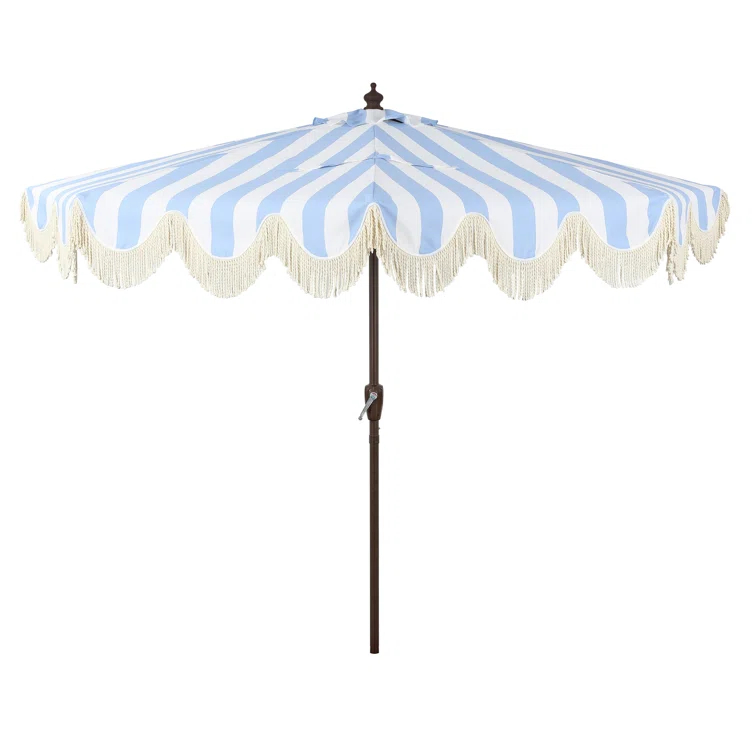 Arlmont & Co. Tasheba 9 ft. Classic Scalloped Fringe Half Market Patio Umbrella with Crank, and UV Protection