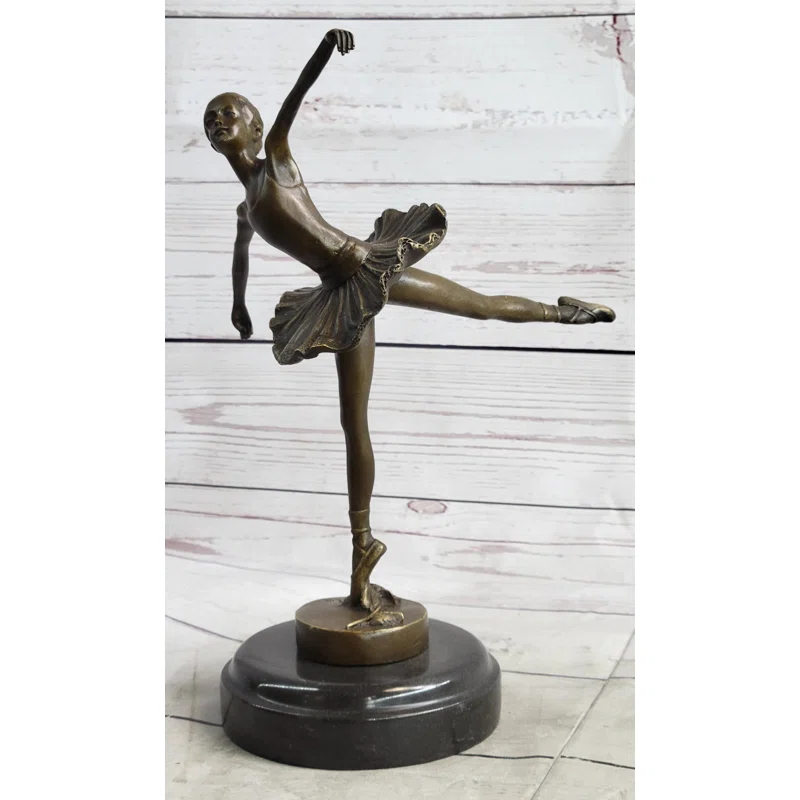 Charlton Home® Duffina Graceful Ballerina Ballet Dancer Bronze Sculpture Statue Figure On Marble Base