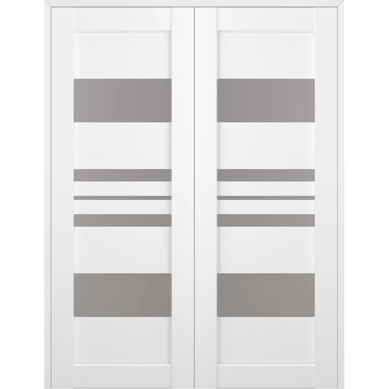 Romi 79.38'' Solid + Manufactured Wood Paneled French Doors