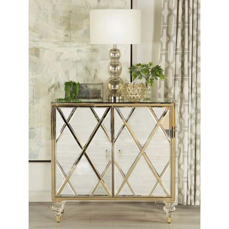 Everly Quinn Astilbe 2-Door Mirrored Accent Cabinet Silver And Champagne