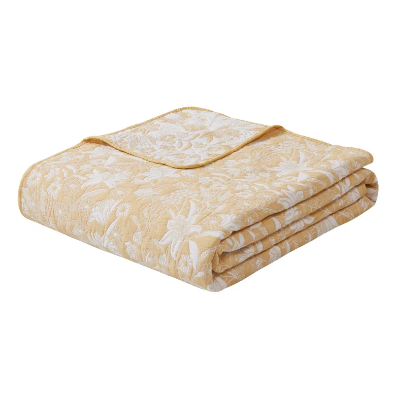 CEDAR COURT Sunflower Botanical Ochre 3-Piece All-Season Soft Woven Matelasse Jacquard Cotton Blend Quilt Set