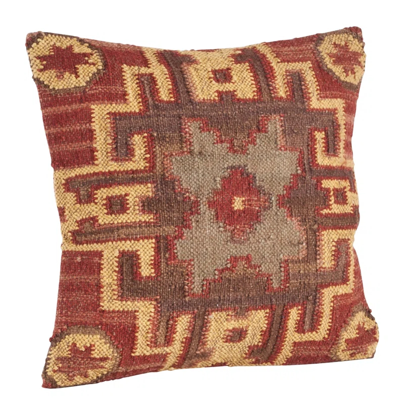 Saro Kilim Pillow Collection Wool Blend Reversible Throw Pillow