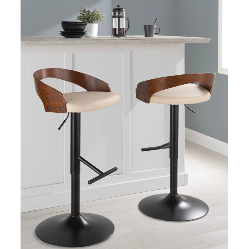 Grotto Swivel Upholstered Adjustable Height Counter Stool with Metal Frame (Set of 2)