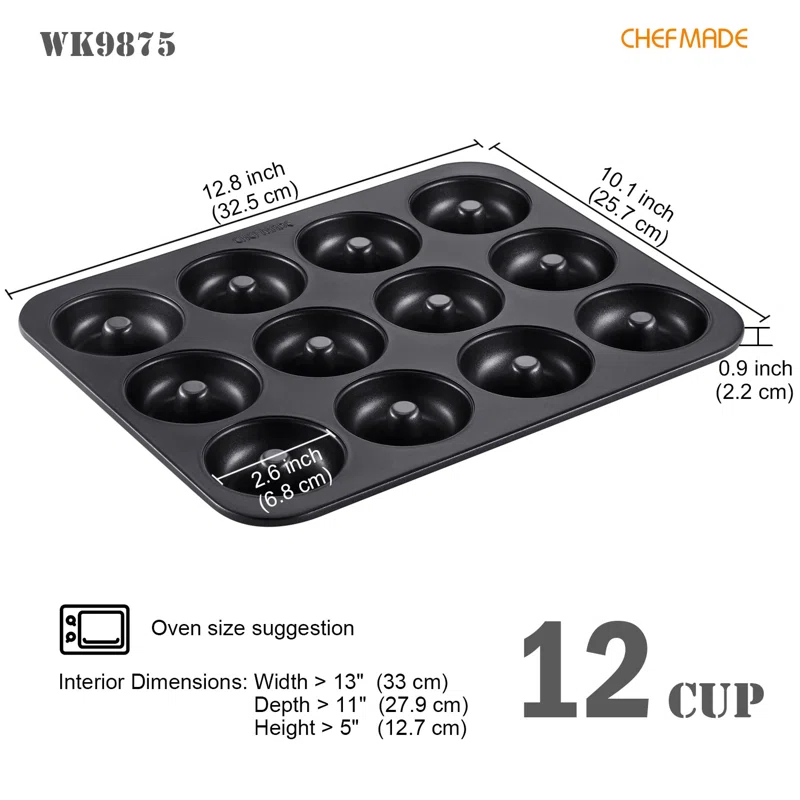 CHEFMADE CHEFMADE 12 Cavity Donut Pan Ring Doughnut Baking Pan