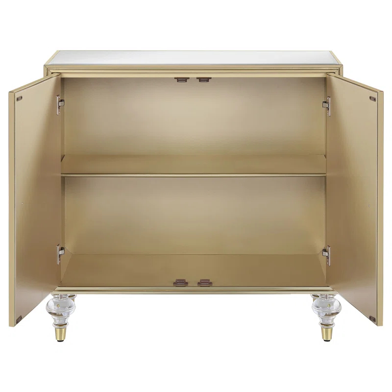 Everly Quinn Astilbe 2-Door Mirrored Accent Cabinet Silver And Champagne