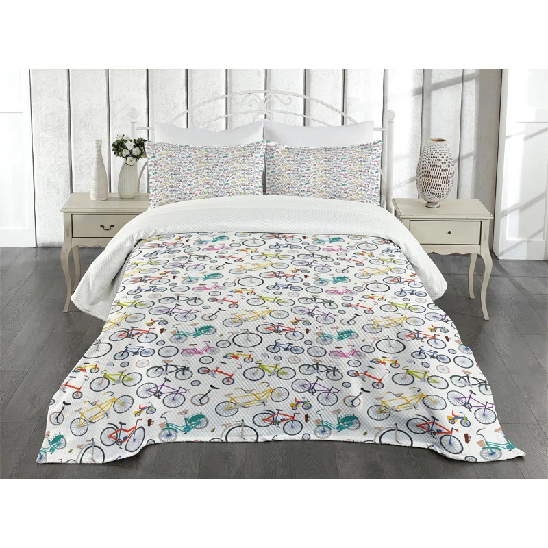 Ambesonne Ambesonne Bicycle Bedspread Set  Retro Colorful Bikes  Multicolor