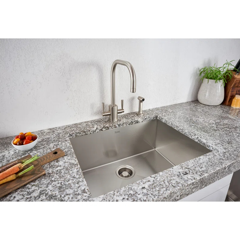 Perrin & Rowe U.4310LS-STN-2 Holborn™ Single Hole U-Spout Kitchen Faucet With Square Body And Sidespray