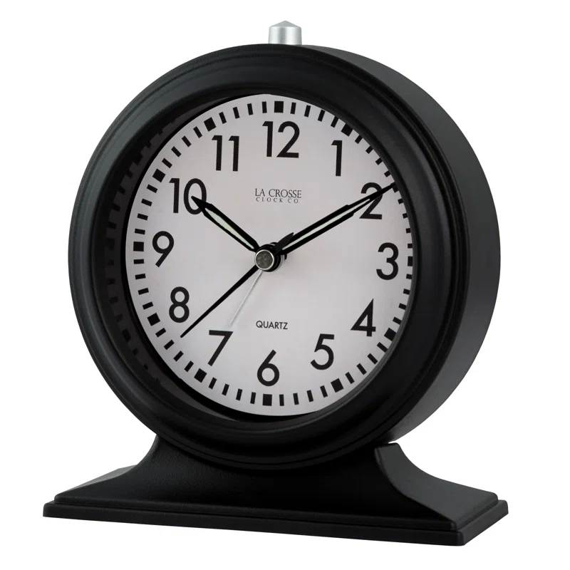 Symple Stuff Traditional Analog Quartz Movement / Crystal Tabletop Clock with Alarm in Black