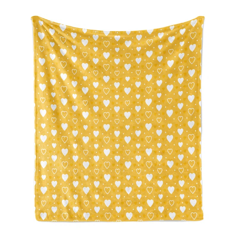 Ambesonne Ambesonne Romantic Fleece Throw Blanket Heart Shapes and Dots Yellow White