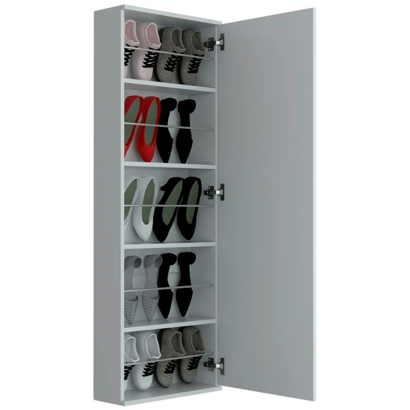 Hokku Designs Domanique Mirror Door Wall Mounted Shoe Rack, 10-Pair Capacity