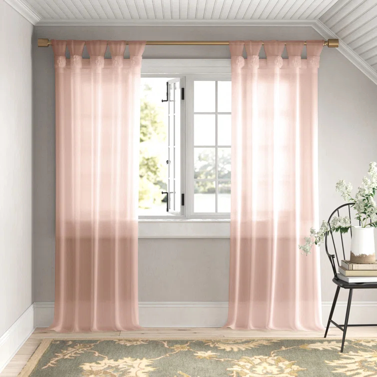 Madison Park Rosette Floral Embellished Cuff Tab Top Solid Single Curtain Panel