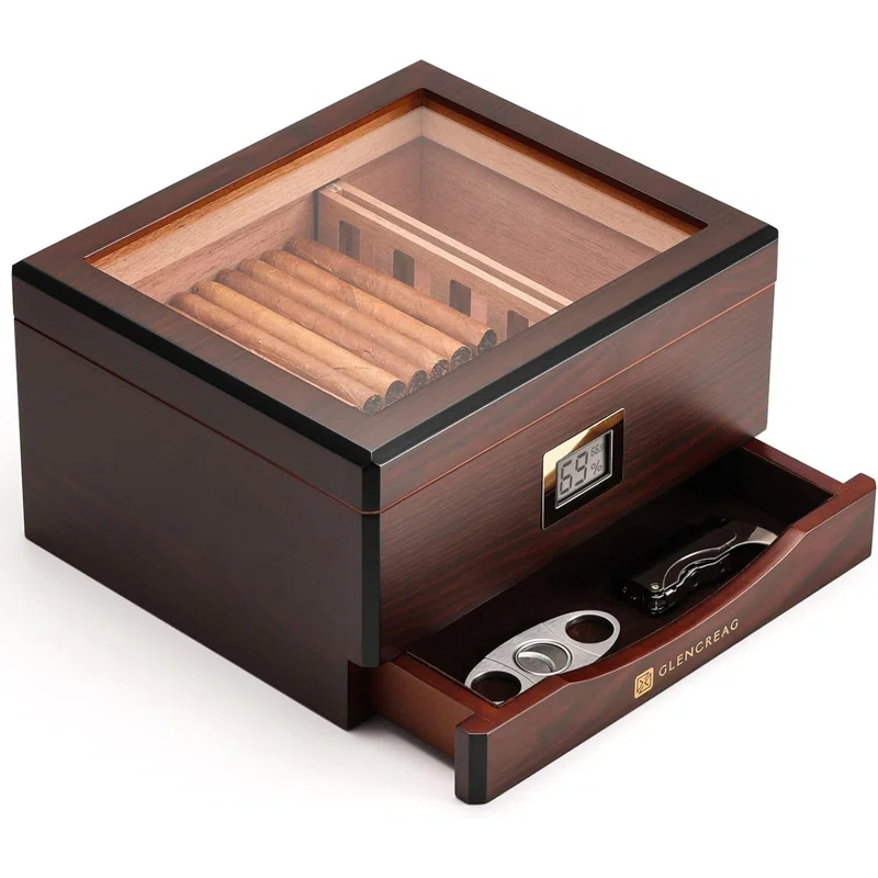GLENCREAG GLENCREAG MMT-3041 Cigar Humidor Box for 55 Counts, Spanish Cedar Lining, Digital Hygrometer