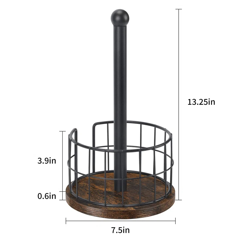 One Allium Way® Paper Towel Holder Countertop, Standing Paper Towel Roll Holder For Bathroom, Paper Towel Rack With Heavy Duty Wooden Base For Kitchen Counter, Fits Standard Or Jumbo-Sized Rolls,(Brown)