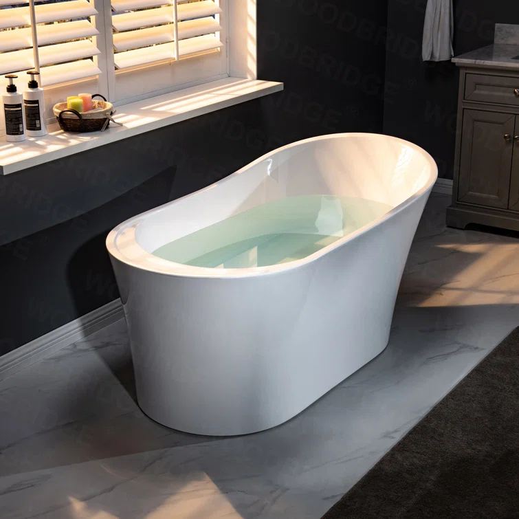 WoodBridge 67" x 32" Freestanding Soaking Acrylic Single Slipper Bathtub with Reversible Drain B0084-ORB-Drain &O