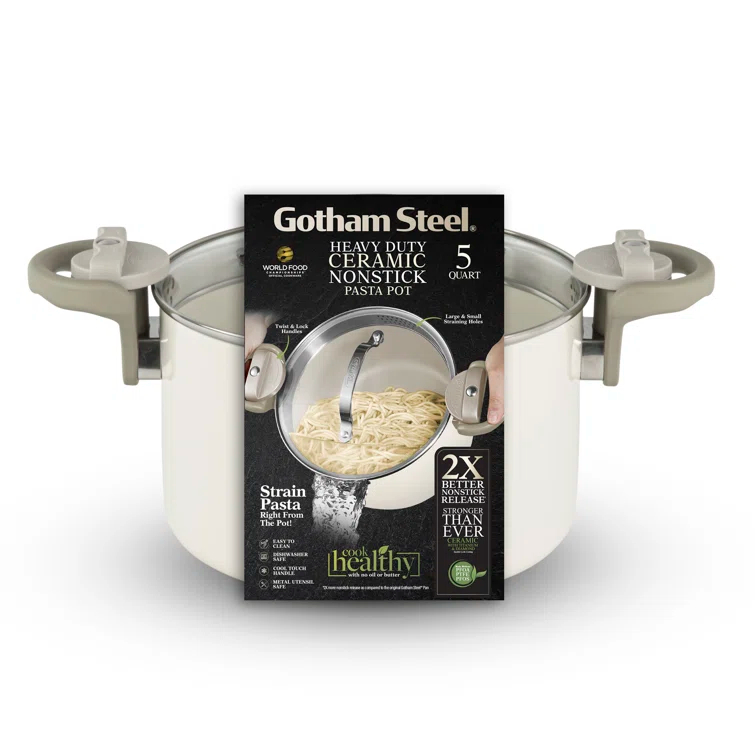 Gotham Steel Gotham Steel Stock Multipurpose Pasta Pot with Strainer Lid & Twist and Lock Handles