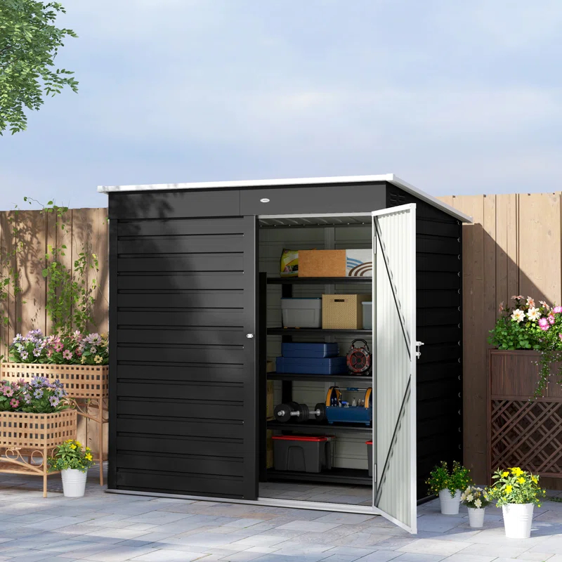 Outsunny 6' x 4' Outdoor Storage Shed, Metal Garden Shed with Lockable Door and Gloves, Tool Shed for Backyard Garden Patio Lawn