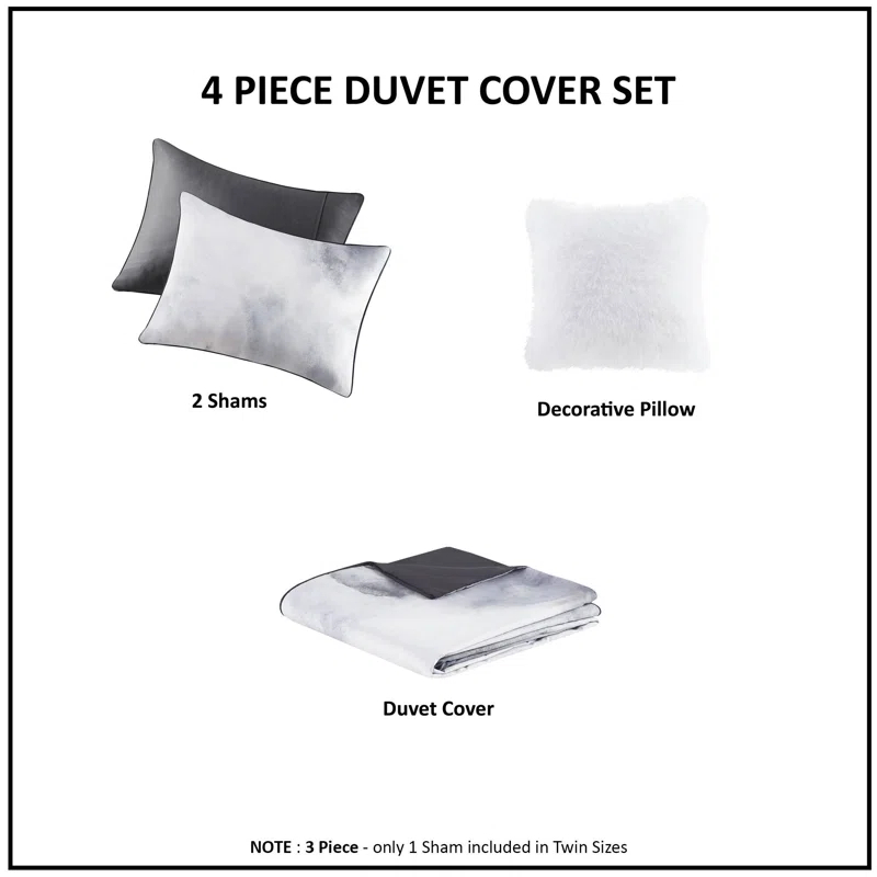 Intelligent Design Cassiopeia Watercolor Tie Dye Printed Duvet Cover Set with Throw Pillow