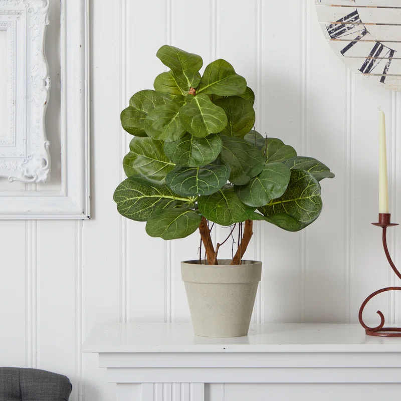 Gracie Oaks 22'' Faux Fiddle Leaf Fig Plant in Planter