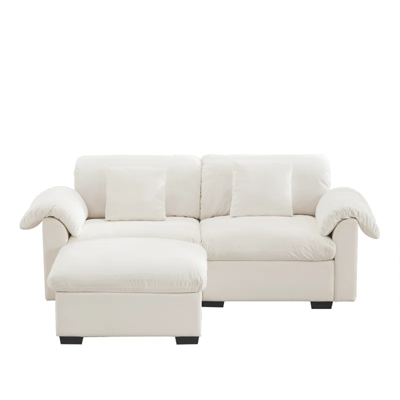 Everly Quinn 2 Seater Deep Seat Cloud Like Sectional Couch With Storage Space Under Each Seat, Modular Sectional Sofa With Storage Reversible Ottoman,Velvet Sectional Sofa