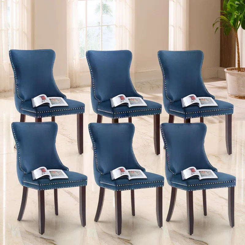 Velvet Upholstered Wing Back Dining Chair (Set of 6)