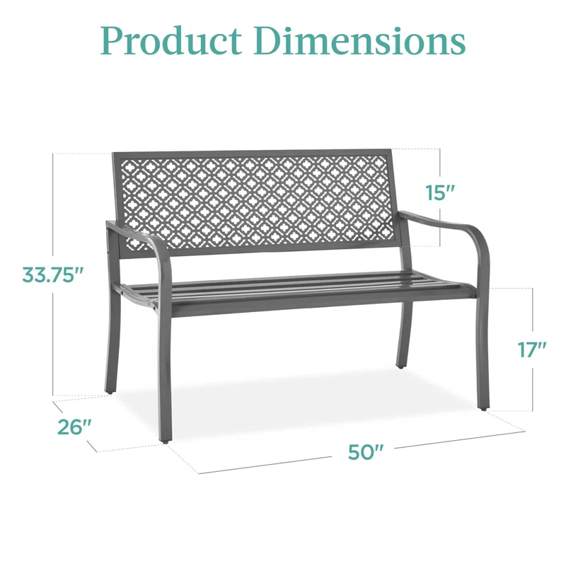 Red Barrel Studio® 2-Person Outdoor Metal Bench with Geometric Backrest, 790lb Capacity, for Garden, Patio, and Entryway
