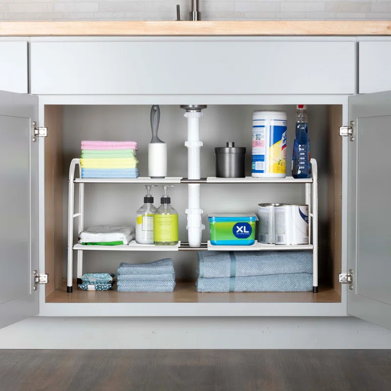 Under Sink Organizer - 2 Tier Adjustable Shelf Organizer with 8 Removable Panels - Kitchen or Bathroom Under Sink Organizers and Storage by Home-Complete