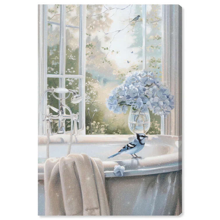 Art Remedy Bluebird Bathroom Canvas Glam Bathroom Art by Art Remedy