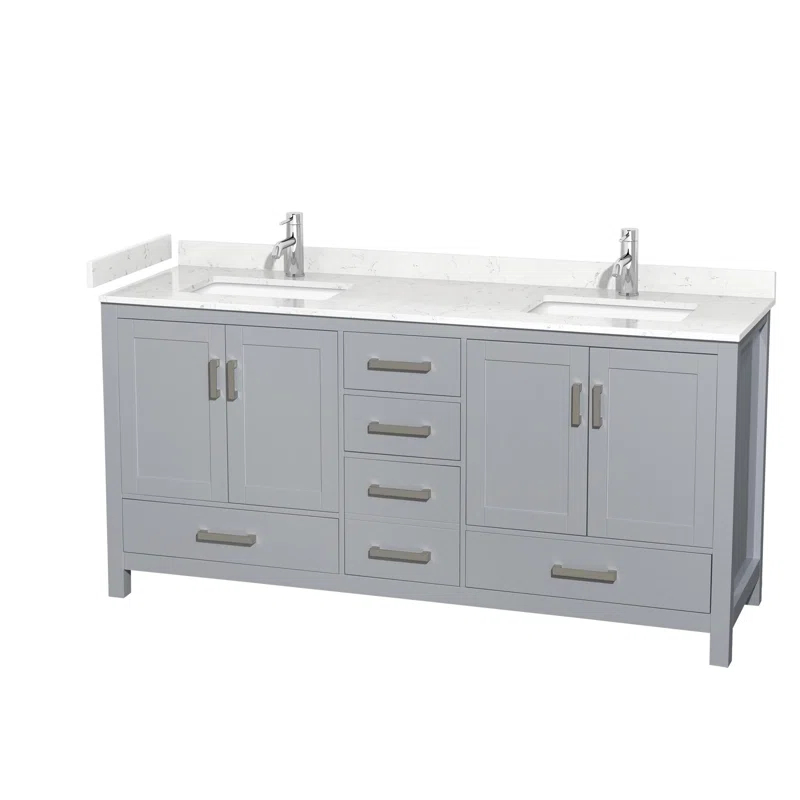 Wyndham Collection Sheffield 72" Freestanding Double Bathroom Vanity with Cultured Marble Top