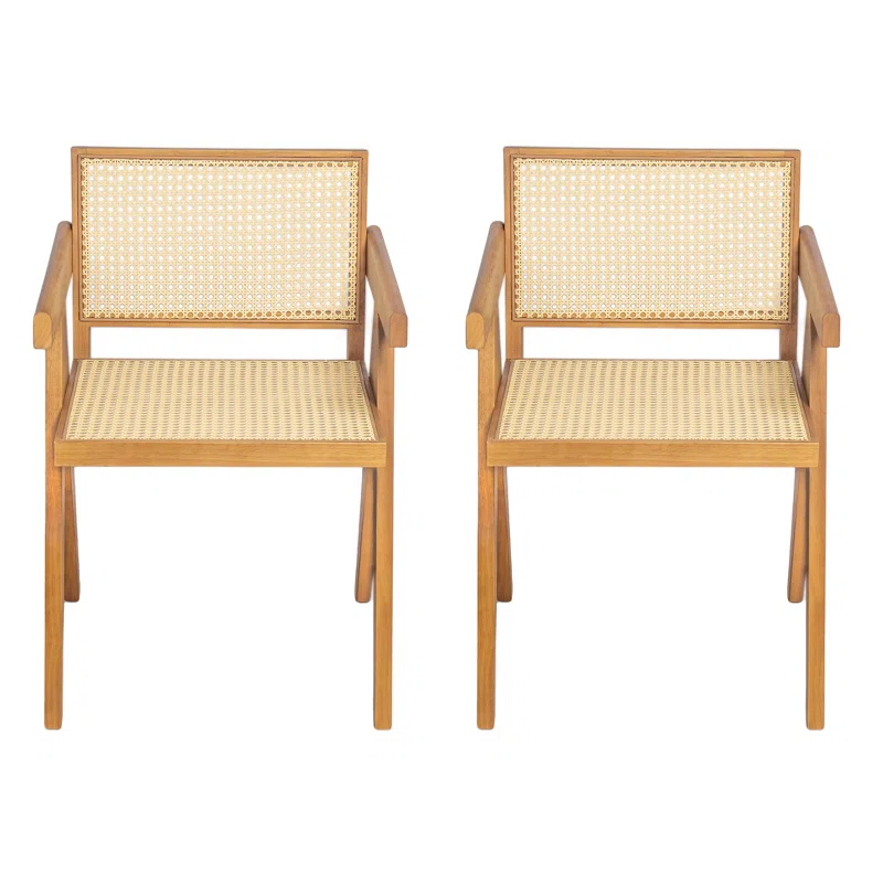 NFusion Darrell Rattan Dining Chairs With Rubber Wood Frame (Set of 2)