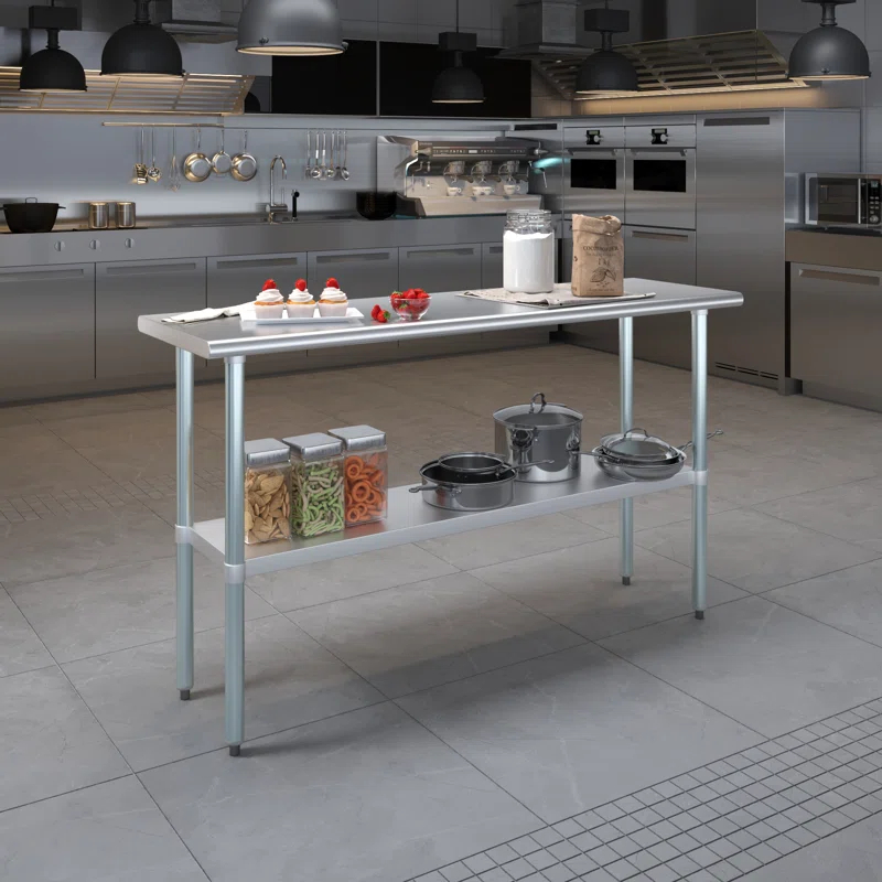 Amgood Stainless Steel Work Table with Undershelf. Metal Prep Table. NSF - Certified