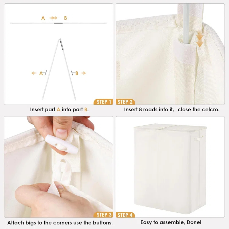 Latitude Run® 160L Laundry Hamper 3 Section, Dirty Clothes Hamper With Lid