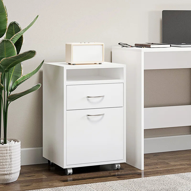 Latitude Run® Mobile Storage Cabinet Organizer with Drawer and Cabinet, Printer Stand with Castors
