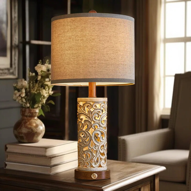 3-Way Dimmable 22'' Table Lamp Set Of 2 For Living Room Bedroom Farmhouse Vintage Retro Bedside Lamps Touch Control With USB Ports Linen Shade For Home Office (Wash, Bulb Included)