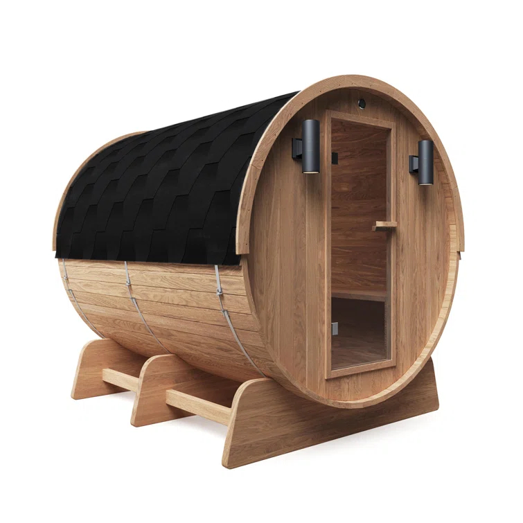 ALEKO Red Cedar Barrel Sauna with Panoramic Window - 8 kW UL Certified KIP Harvia Heater - 6-8 Person | Wayfair
