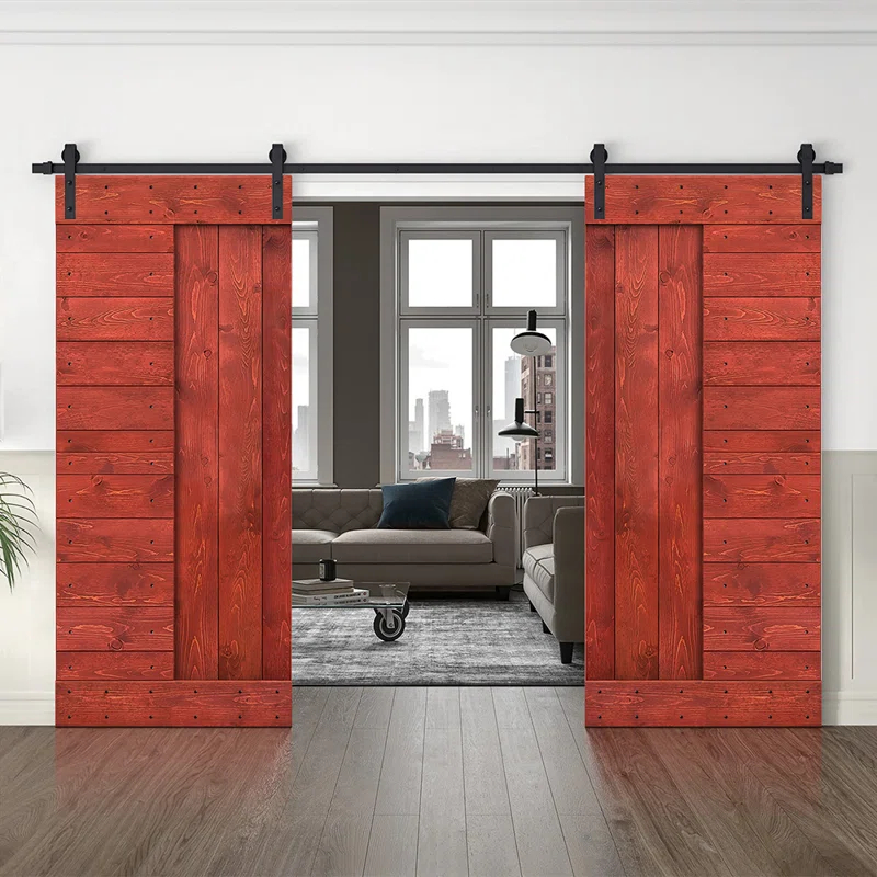 Calhome 84'' Solid Wood Paneled Painted with Installation Hardware Kit Barn Door