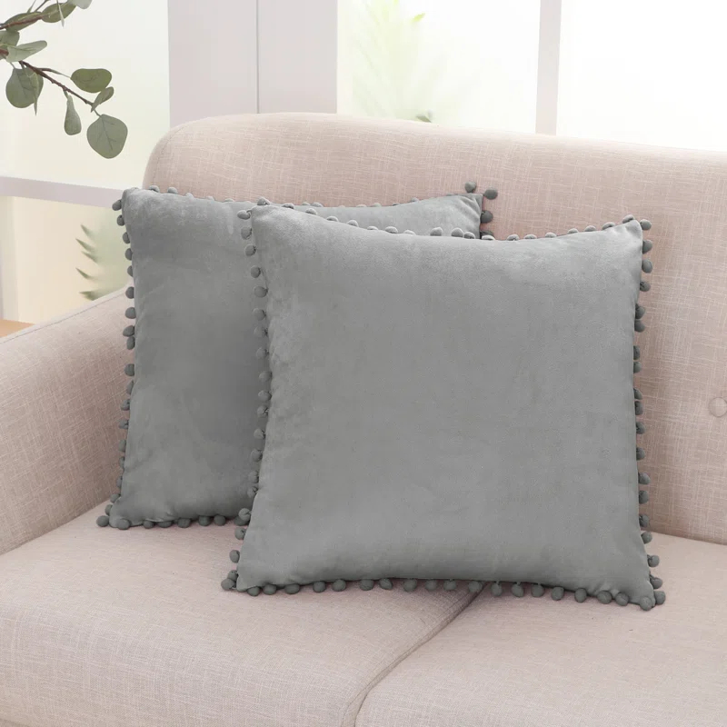Deconovo Deconovo Pom-poms Velvet Reversible Pillow Cover (Set of 2)