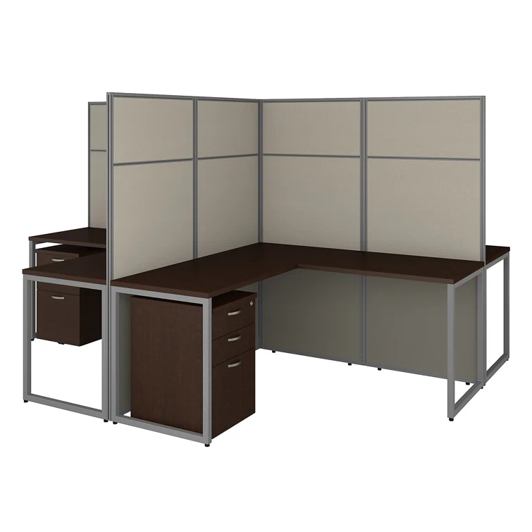 Bush Business Furniture Easy Office L-Shaped 4 Person Cubicle with Cable Management