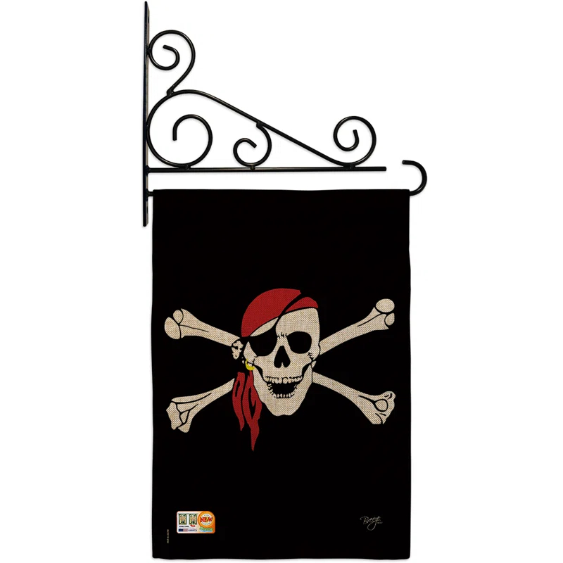 Two Group Pirate Garden Size Flag Coastal Ship Skull Treasure Map Carribean Jolly Blackbeard Jack House Decoration Banner Small Yard Gift Double-Sided, 13"x 18.5", Imported