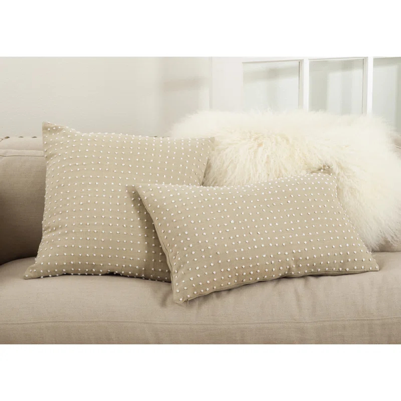 Saro Leilani Collection Polka Dots Cotton Reversible Throw Pillow