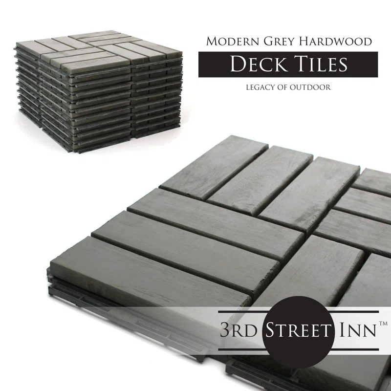 3rd Street Inn 12" x 12" Wood Interlocking Deck Tile (Set of 10)