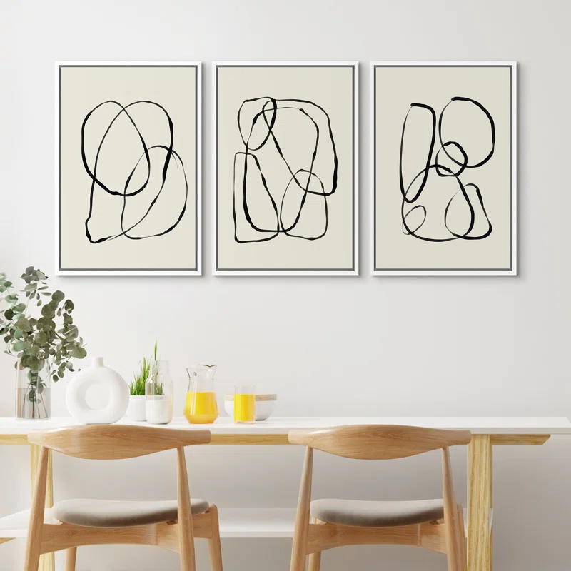 SIGNLEADER " Modern Duotone Geometric Spiral Ring Circle Collage 3 Piece Framed Wall Art. " 3 - Pieces