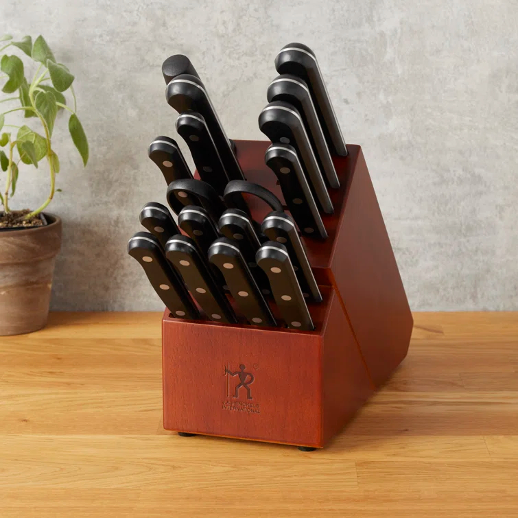 HENCKELS HENCKELS Razor-Sharp Solution 18-Piece Knife Set with Block, Chef Knife, Steak Knife, Utility Knife, Dark Brown, Stainless Steel, German Engineered Informed by 100+ Years of Mastery