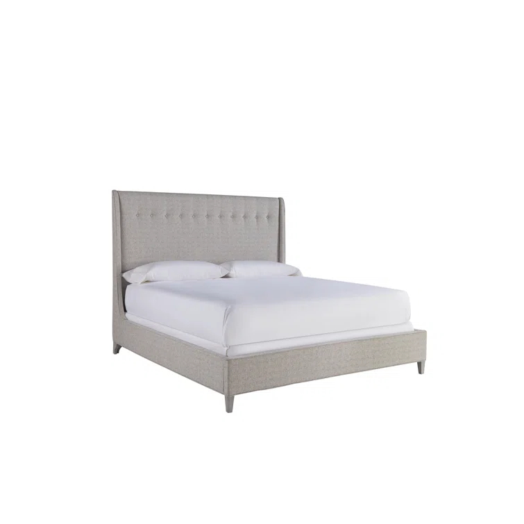 Beige King Upholstered Panel Bed with Tufted Headboard