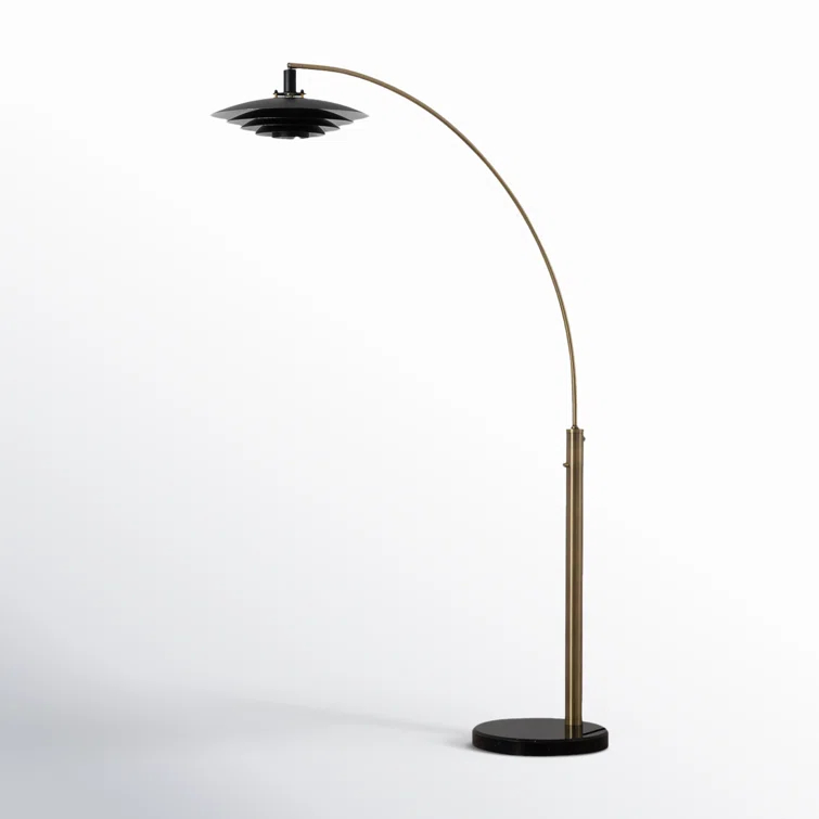 Rancho Mirage 1 Light Arc Floor Lamp - 86", Weathered Brass finish, Matte Black & Gold Leaf Shade, M
